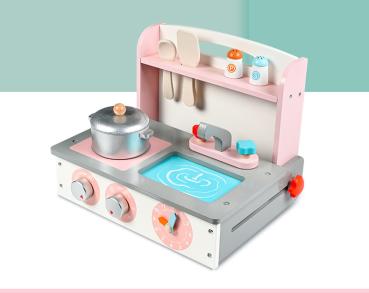 Großhandel B2B Rosa Küchenspielzeug Küche aus Holz für frühes Lernen